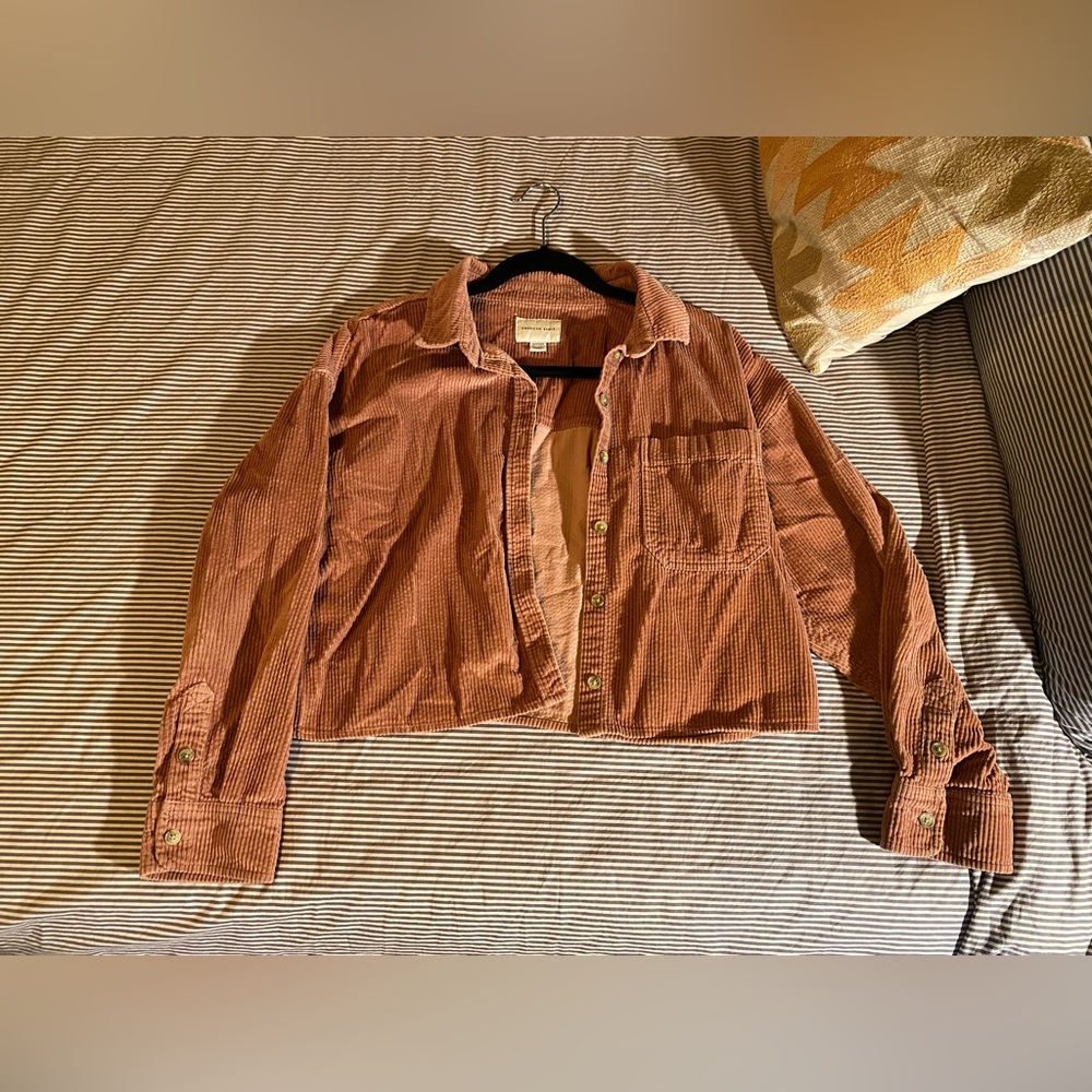 American Eagle Cropped Corduroy Jacket | Dusty Pink | Size XS